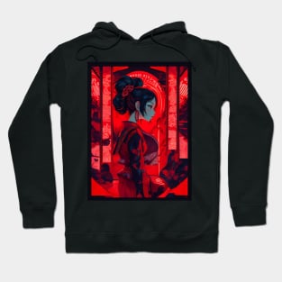 Red neon Japanese girl Hoodie